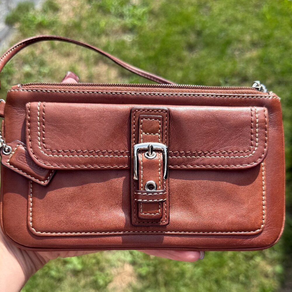 Coach Brown Wristlet with Silver Buckle